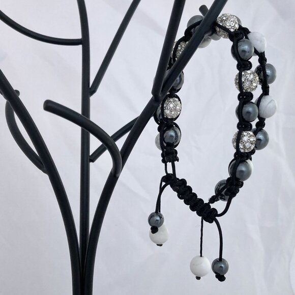 Semi-precious Stone and Cord Bracelets - Black, Grey & White - Picture 4 of 8